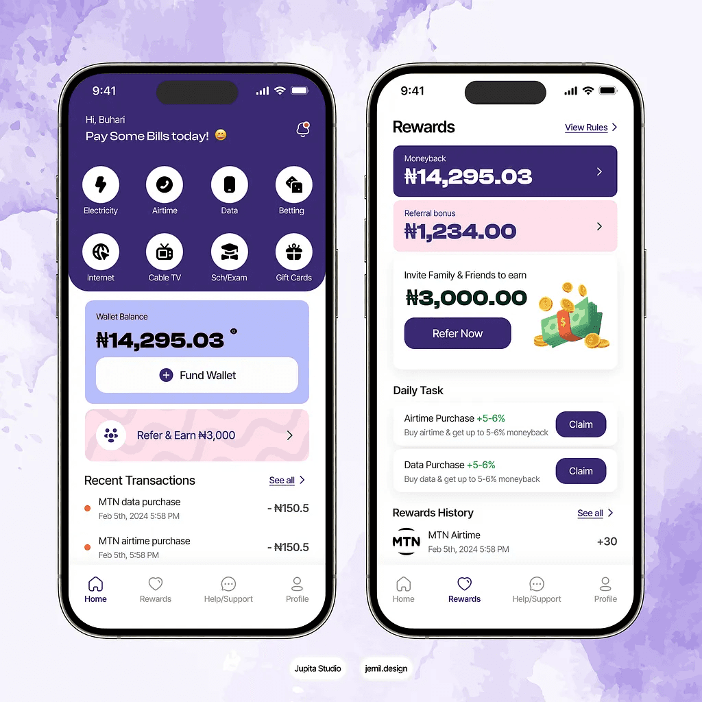 Screens from an AI bill payment mobile app
